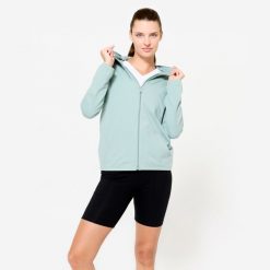 Bluza na zamek damska Domyos Gym & Pilates. Zielone bluzy damskie DOMYOS, l, bez wzorów, z bawełny, klasyczne, bez ramiączek, bez kaptura. Za 69.99 zł.