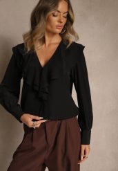 Czarna Koszula Vices z Dekoltem z Falbanami i Bufiastymi Rękawami Zoiruna. Czarne koszule damskie Renee, l, bez wzorów, z jeansu, boho, bez kołnierzyka, bez ramiączek. Za 99.99 zł.