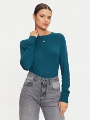 Tommy Jeans Sweter Essential DW0DW17254 Zielony Regular Fit. Zielone swetry nierozpinane damskie Tommy Jeans, s, bez wzorów, z jeansu, bez kołnierzyka, bez ramiączek. Za 229.99 zł.