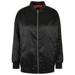 Kurtka Bomberka Damska Satynowa Oversize. Czarne kurtki sportowe damskie Urban Classics, xs, bez wzorów, z satyny, bez ramiączek, bez kaptura, trekkingowe. Za 253.99 zł.