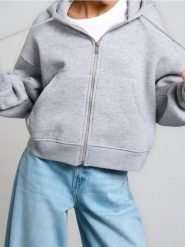 Bluza z kapturem z zapięciem - szary. Szare bluzy damskie Sinsay, l, bez wzorów, bez ramiączek, z kapturem. Za 39.99 zł.