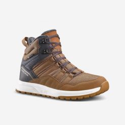 Buty turystyczne męskie Quechua SH500 Mid wodoodporne. Brązowe buty sportowe męskie QUECHUA, na zimę, bez wzorów, bez obcasa, bez zapięcia. W wyprzedaży za 169.99 zł.