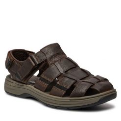 Sandały Clarks. Brązowe sandały męskie Clarks, bez wzorów, bez zapięcia. Za 389.99 zł.