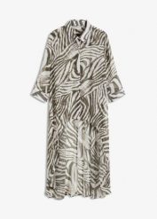 Długa bluzka szyfonowa. Brązowe bluzki damskie bonprix, bez wzorów, z szyfonu, eleganckie, bez kołnierzyka, bez ramiączek. Za 142.99 zł.