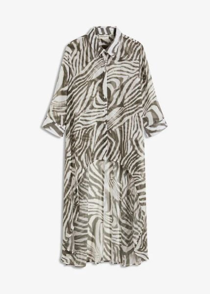 Długa bluzka szyfonowa. Brązowe bluzki damskie bonprix, bez wzorów, z szyfonu, eleganckie, bez kołnierzyka, bez ramiączek. Za 142.99 zł.