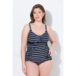 Damskie tankini Bellieva góra bez miękkich miseczek prążki. Niebieskie stroje kąpielowe damskie Ulla Popken, plus size, bez wzorów, z elastanu. Za 179.99 zł.