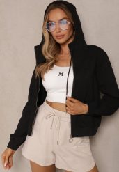 Czarna Bluza Rozsuwana z Kapturem i Kieszeniami Ulosanea. Czarne bluzy damskie Renee, l, bez wzorów, casualowe, bez ramiączek, z kapturem. Za 59.99 zł.