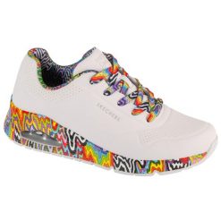 Buty sportowe Sneakersy damskie, Jen Stark: Uno - Mini Drip. Białe obuwie sportowe damskie Skechers, bez wzorów, bez zapięcia, trekkingowe. Za 449.99 zł.