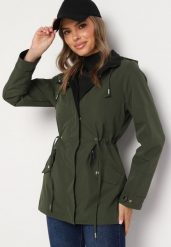 Ciemnozielona Kurtka Parka Dwustronna Ozdobiona Guzikami przy Rękawach Mivanea. Zielone kurtki damskie Born2be, na jesień, l, bez wzorów, z jeansu, bez kaptura. Za 149.99 zł.