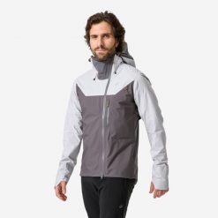 Kurtka przeciwdeszczowa rowerowa Rockrider MTB All Mountain. Szare kurtki męskie ROCKRIDER, l, bez wzorów, z materiału, z kapturem. Za 409.99 zł.