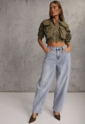 Niebieskie Jeansy Typu Loose z Bawełną High Waist Maeriala. Niebieskie jeansy damskie Renee, bez wzorów, z bawełny, z podwyższonym stanem. Za 119.99 zł.