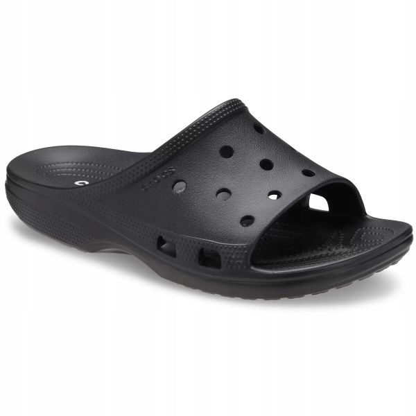 Klapki Dla Dorosłych Crocs Saturday Slide. Czarne klapki damskie Crocs, bez wzorów, z materiału, bez obcasa, bez zapięcia. Za 139.99 zł.