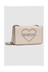 LOVE MOSCHINO Beżowa torebka listonoszka ze srebrnym sercem. Brązowe listonoszki damskie Love Moschino, bez wzorów, bez dodatków. W wyprzedaży za 699.99 zł.