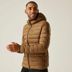 Marizion Męska wodoodporna aktywna kurtka z kapturem z przegrodami. Brązowe kurtki męskie Regatta, m, bez wzorów, z puchu, eleganckie, z kapturem. Za 306.00 zł.
