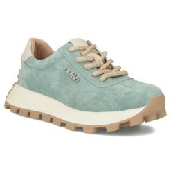 Skórzane półbuty sneakersy na platformie zielone Filippo DP7498. Zielone półbuty damskie Filippo, bez wzorów, ze skóry, sportowe, bez obcasa, na platformie, bez zapięcia. Za 219.99 zł.