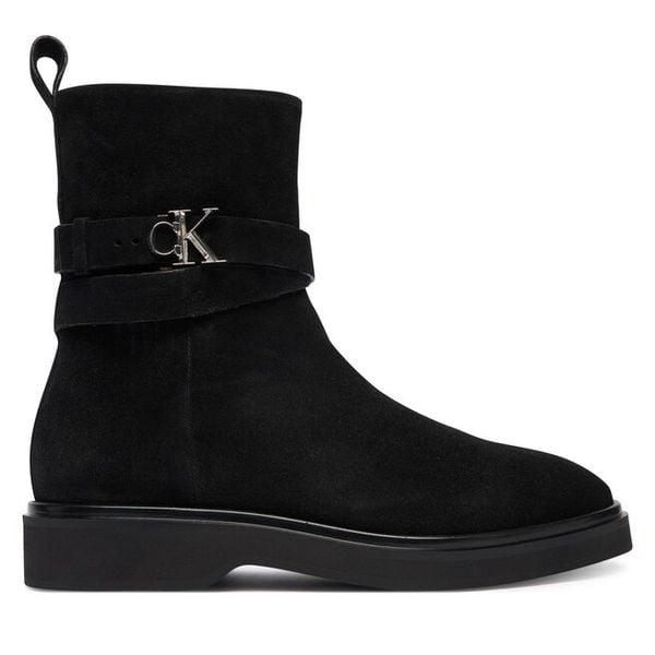 Botki Calvin Klein. Czarne botki damskie Calvin Klein, bez wzorów, bez obcasa, na płaskiej podeszwie, bez zapięcia. Za 399.99 zł.