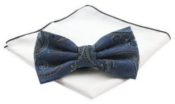 Mucha Męska z Białą Poszetką - Chattier - Niebieska z Orientalnym Wzorem. Niebieskie krawaty i muchy Chattier, bez wzorów, z mikrofibry, eleganckie. Za 59.00 zł.