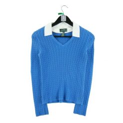 Second life - Damski niebieski sweter - Stan bardzo dobry. Niebieskie swetry nierozpinane damskie Ralph Lauren, bez wzorów, sportowe, bez kołnierzyka, bez ramiączek. Za 114.98 zł.