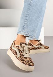 Panterkowe Sneakersy Kultowe Tenisówki na Grubej Podeszwie Nurisora. Trampki i tenisówki damskie Renee, bez wzorów, z jeansu, bez zapięcia. Za 79.99 zł.