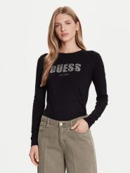 Guess Sweter W5BR40 Z2NQ2 Czarny Regular Fit. Czarne swetry nierozpinane damskie Guess, xxl, z aplikacjami, z wiskozy, bez kołnierzyka, bez ramiączek. Za 339.99 zł.