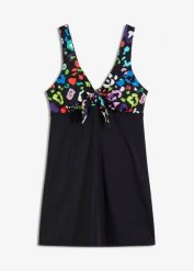 Sukienka kąpielowa. Czarne sukienki damskie bonprix, na plażę, bez wzorów, bez kołnierzyka, bez ramiączek. Za 147.99 zł.