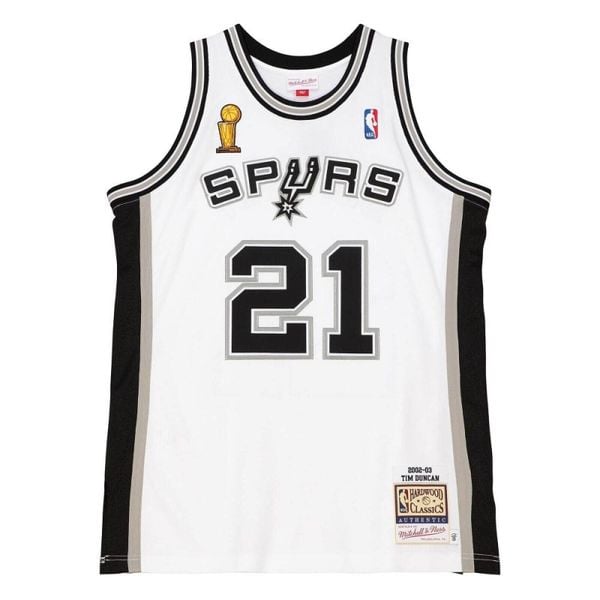 Koszulka San Antonio Spurs NBA Home Finals Tim Duncan 2002. Białe bluzki damskie Mitchell & Ness, bez wzorów, sportowe, bez kołnierzyka, bez ramiączek. Za 1,169.00 zł.