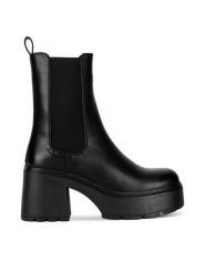 DeeZee Botki HY6085-2 Czarny. Czarne botki damskie DeeZee, bez wzorów, ze skóry, bez obcasa, na słupku, bez zapięcia. Za 199.99 zł.