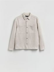 Kurtka koszulowa z imitacji zamszu - złamana biel. Kurtki męskie Reserved, l, bez wzorów, bez kaptura. Za 139.99 zł.