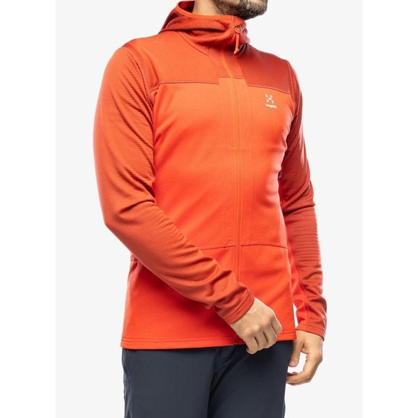 Bluza polarowa męska Haglofs ROC Flash Mid Hood. Czerwone bluzy sportowe męskie Haglöfs, m, bez wzorów, z polaru, bez kaptura. Za 407.99 zł.