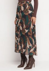 Beżowo-Brązowa Plisowana Spódnica Maxi Ozdobiona Abstrakcyjnym Wzorem Fitsumena. Brązowe spódnice damskie Born2be, s, bez wzorów, maxi, plisowane. Za 59.99 zł.