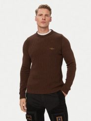 Aeronautica Militare Sweter 262MA1571UL00409 Brązowy Regular Fit. Brązowe swetry męskie Aeronautica Militare, l, bez wzorów, z bawełny, bez kołnierzyka, bez ramiączek. Za 569.99 zł.