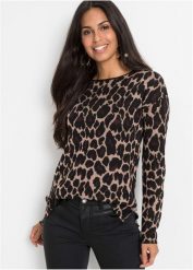 Sweter żakardowy. Brązowe swetry nierozpinane damskie bonprix, bez wzorów, z żakardem, bez kołnierzyka, bez ramiączek. Za 114.99 zł.