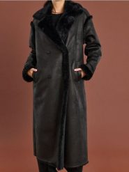 Płaszcz - czarny. Czarne płaszcze damskie Sinsay, l, bez wzorów, z futra, bez kołnierzyka, bez kaptura. Za 139.99 zł.