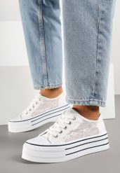 Białe Koronkowe Trampki Vices na Podwójnej Podeszwie Telosira. Białe trampki i tenisówki damskie Renee, bez wzorów, z koronki, bez zapięcia. Za 64.99 zł.