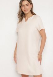 Jasnoróżowa Sukienka Trapezowa Mini z Kieszeniami Hreona. Czerwone sukienki damskie Born2be, m, bez wzorów, bez kołnierzyka, bez ramiączek, mini, trapezowe. Za 84.99 zł.