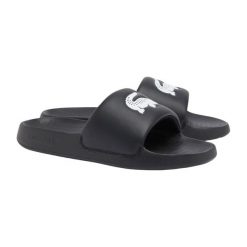 Klapki Lacoste Model Serve Slide 1.0 Kolor Czarny. Czarne klapki męskie Lacoste, bez wzorów, z materiału, bez zapięcia. Za 209.05 zł.