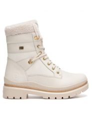 Remonte Trzewiki D0C77-80 Biały. Białe botki damskie Remonte, bez wzorów, ze skóry, bez obcasa, na płaskiej podeszwie, bez zapięcia. Za 399.00 zł.