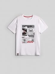 4F T-shirt regular z nadrukiem męski - biały M. Białe koszulki sportowe męskie 4F, m, bez wzorów, z bawełny, bez ramiączek. Za 79.99 zł.