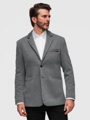Dzianinowa męska marynarka o dopasowany kroju SLIM FIT - jasnoszara V2 - Rozmiar: XL. Szare garnitury męskie Ombre Clothing, m, bez wzorów, z bawełny, biznesowe. Za 379.99 zł.