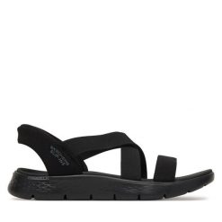 Sandały Skechers. Czarne sandały damskie Skechers, bez wzorów, bez obcasa, na płaskiej podeszwie, bez zapięcia. Za 319.99 zł.