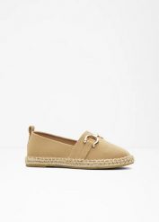Espadryle ze sprzączką. Brązowe balerinki damskie bonprix, bez wzorów, bez obcasa, bez zapięcia. Za 54.99 zł.
