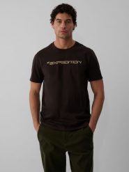 4F T-shirt regular z nadrukiem męski - brązowy M. Brązowe t-shirty męskie 4F, m, bez wzorów, z bawełny, bez kołnierzyka, bez ramiączek. Za 69.99 zł.