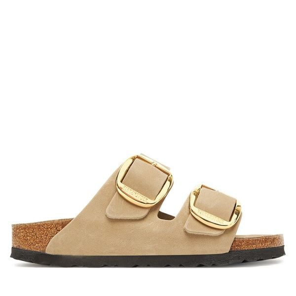 Klapki Birkenstock. Brązowe klapki damskie Birkenstock, bez wzorów, bez obcasa, bez zapięcia. Za 539.99 zł.