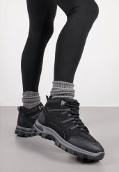 Czarne Sznurowane Buty Trekkingowe Traperki Vices na Grubej Podeszwie Afertie. Czarne obuwie trekkingowe damskie Born2be, z jeansu, za kostkę, bez zapięcia. Za 99.99 zł.