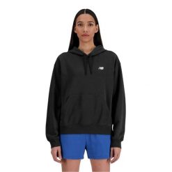 Bluza sportowa damska New Balance WT41507BK. Czarne bluzy damskie New Balance, l, bez wzorów, z materiału, sportowe, bez ramiączek, z kapturem. Za 364.00 zł.
