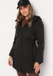 Czarna Kurtka Parka z Bawełną Ściągana w Pasie Troczkiem Zapinana na Napy Velethra. Czarne kurtki damskie Born2be, l, bez wzorów, z bawełny, bez kaptura. Za 129.99 zł.