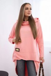 Bluza z długim tyłem i kapturem morelowa. Pomarańczowe bluzy damskie KESI, l, bez wzorów, z bawełny, bez ramiączek. Za 229.98 zł.