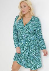 Zielona Kopertowa Sukienka Midi w Kwiaty z Gumką w Pasie i Głębokim Dekoltem Donata. Zielone sukienki damskie Born2be, na co dzień, plus size, bez wzorów, klasyczne, bez kołnierzyka, plus size, bez ramiączek, midi, kopertowe. Za 74.99 zł.