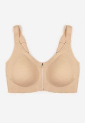 Jasnobeżowy Sportowy Biustonosz z Suwakiem z Przodu Eziline. Brązowe bielizna sportowa damska Born2be, plus size, bez wzorów. Za 69.99 zł.