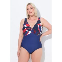 Damski Strój kąpielowy ozdobny węzełek miękkie miseczki biust z nadrukiem. Niebieskie stroje kąpielowe damskie Ulla Popken, plus size, bez wzorów, z elastanu. Za 294.99 zł.